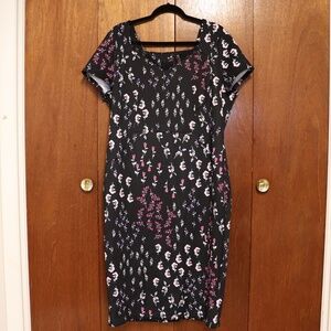 Lane Bryant Black Floral Dress w/ Lace Trim | Size 18/20